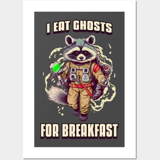 Funny Raccoon Buster Spooky Ghost who you gonna call Posters and Art